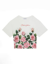 Jersey T-shirt with rose print - | Dolce & Gabbana