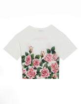 Jersey T-shirt with rose print - | Dolce & Gabbana