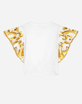 Jersey T-shirt with yellow majolica print and Dolce&Gabbana logo - | Dolce & Gabbana