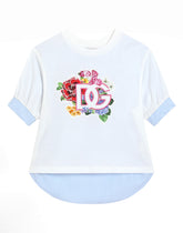 Poplin and jersey T-shirt with patch - | Dolce & Gabbana