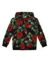 Interlock hoodie with rose print - | Dolce & Gabbana