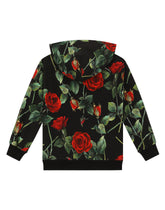 Interlock hoodie with rose print - | Dolce & Gabbana
