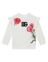 Round-neck jersey sweatshirt with carnation print - | Dolce & Gabbana