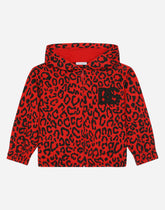 Zip-up jersey hoodie with leopard print - | Dolce & Gabbana