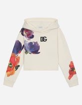 Jersey hoodie with floral print - | Dolce & Gabbana