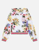 Zip-up jersey hoodie with garden print and DG logo - | Dolce & Gabbana