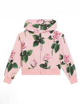 Hoodie with rose print - | Dolce & Gabbana