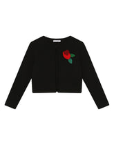 Short knit cardigan with rose patch - | Dolce & Gabbana