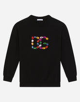 Round-neck sweater with rhinestone-embellished DG logo - | Dolce & Gabbana