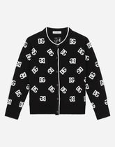 Wool cardigan with jacquard logo - | Dolce & Gabbana