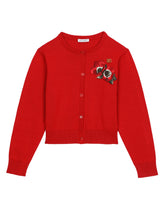 Cotton cardigan with floral patch - | Dolce & Gabbana