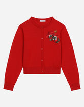 Cotton cardigan with floral patch - | Dolce & Gabbana