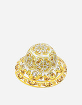 Poplin bucket hat with yellow majolica print - | Dolce & Gabbana
