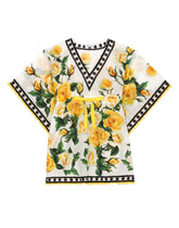 Batiste caftan with yellow rose print - | Dolce & Gabbana