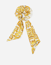 Poplin scrunchie with yellow majolica print - | Dolce & Gabbana