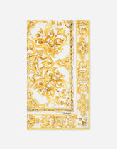 Terry beach towel with yellow majolica print - | Dolce & Gabbana