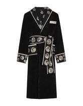 Cotton bathrobe with coin print details - | Dolce & Gabbana