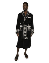 Cotton bathrobe with coin print details - | Dolce & Gabbana