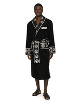 Cotton bathrobe with coin print details - | Dolce & Gabbana
