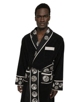 Cotton bathrobe with coin print details - | Dolce & Gabbana