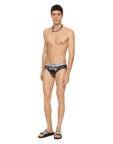 Two-way stretch cotton mid-rise briefs with logo print - | Dolce & Gabbana