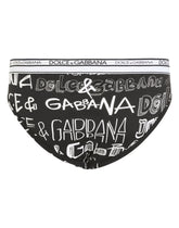 Two-way stretch cotton mid-rise briefs with logo print - | Dolce & Gabbana