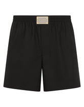 Long cotton boxers with branded plate - | Dolce & Gabbana