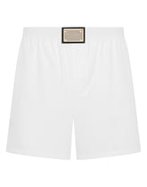 Long cotton boxers with branded plate - | Dolce & Gabbana