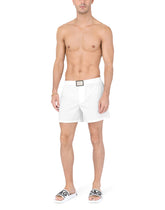 Long cotton boxers with branded plate - | Dolce & Gabbana