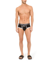 Fine-rib cotton Brando briefs with DG patch - | Dolce & Gabbana