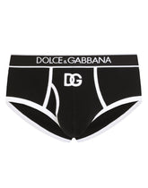 Fine-rib cotton Brando briefs with DG patch - | Dolce & Gabbana