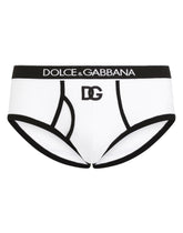 Fine-rib cotton Brando briefs with DG patch - | Dolce & Gabbana