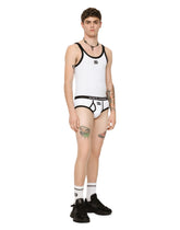 Fine-rib cotton Brando briefs with DG patch - | Dolce & Gabbana