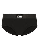 Two-way stretch cotton Brando briefs with DG patch - | Dolce & Gabbana