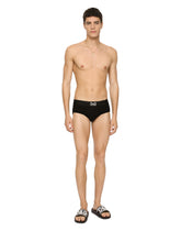 Two-way stretch cotton Brando briefs with DG patch - | Dolce & Gabbana