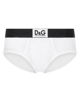 Two-way stretch cotton Brando briefs with DG patch - | Dolce & Gabbana