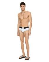 Two-way stretch cotton Brando briefs with DG patch - | Dolce & Gabbana