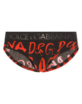 Two-way stretch jersey Brando briefs with logo print - | Dolce & Gabbana