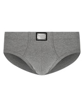 Two-way-stretch cotton mid-rise briefs with logo tag - | Dolce & Gabbana