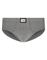 Two-way-stretch cotton mid-rise briefs with logo tag - | Dolce & Gabbana