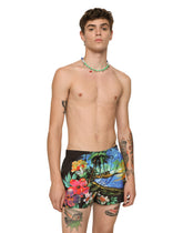 Short swim trunks with Hawaiian print - | Dolce & Gabbana
