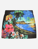Short swim trunks with Hawaiian print - | Dolce & Gabbana