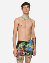 Short swim trunks with Hawaiian print - | Dolce & Gabbana