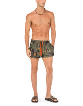 Short swim trunks with all-over logo print - | Dolce & Gabbana