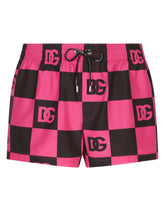 Damier-print short swim trunks with DG logo - | Dolce & Gabbana