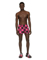 Damier-print short swim trunks with DG logo - | Dolce & Gabbana