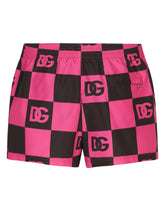 Damier-print short swim trunks with DG logo - | Dolce & Gabbana
