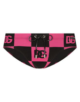 Damier-print swim briefs with DG logo - | Dolce & Gabbana