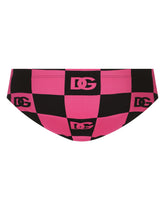 Damier-print swim briefs with DG logo - | Dolce & Gabbana
