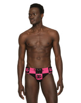 Damier-print swim briefs with DG logo - | Dolce & Gabbana